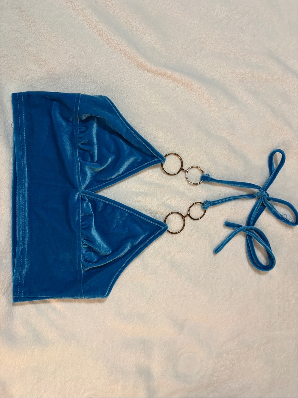 Blue Velvet Ring-Detail Women's Top